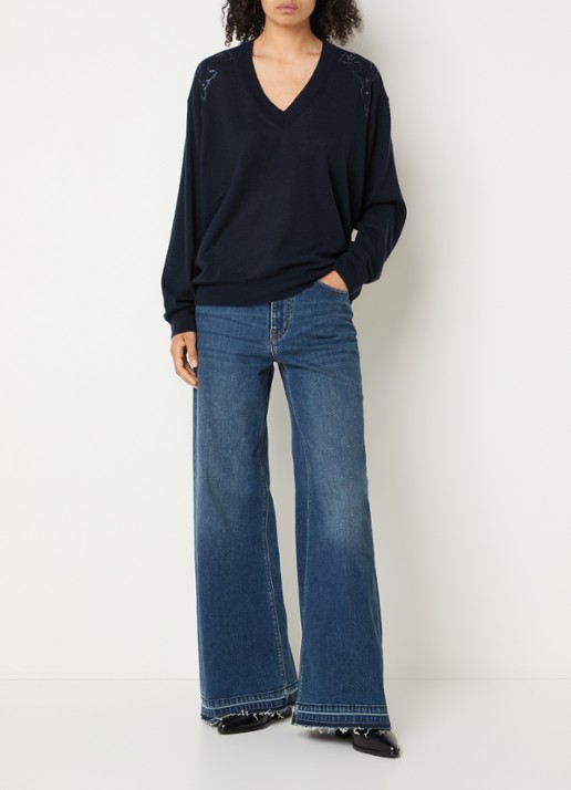 Zadig&Voltaire Fijngebreide pullover van kasjmier met strass - voorkant 4 donkerblauw