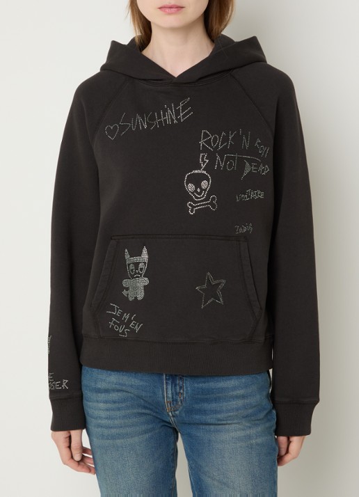 Zadig&Voltaire Georgy hoodie met strass - detail donkergrijs