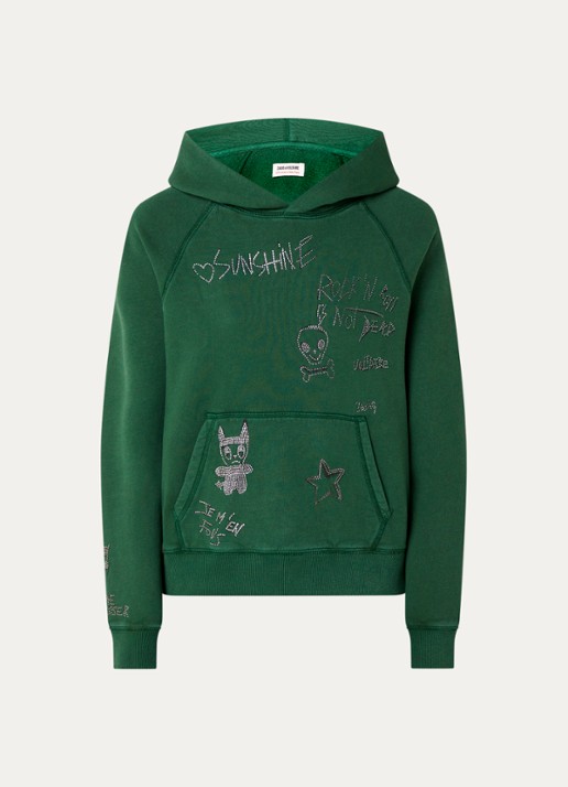 Zadig&Voltaire Georgy hoodie met strass - voorkant donkergroen