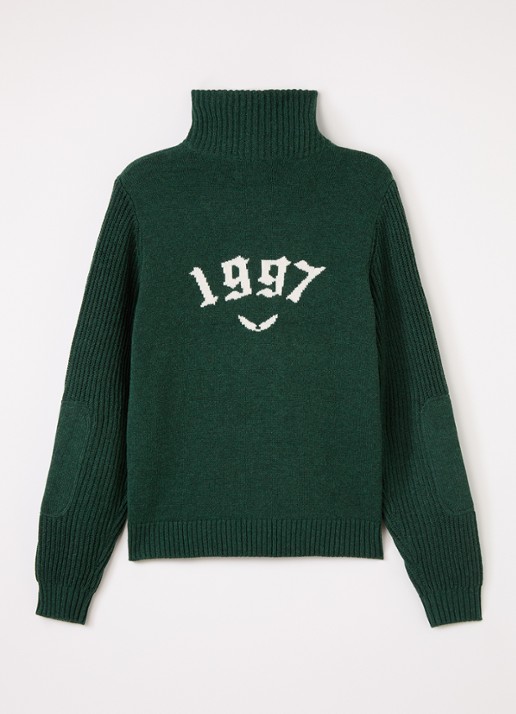 Zadig&Voltaire Grofgebreide trui in wolblend met ingebreide print - voorkant 3 groen