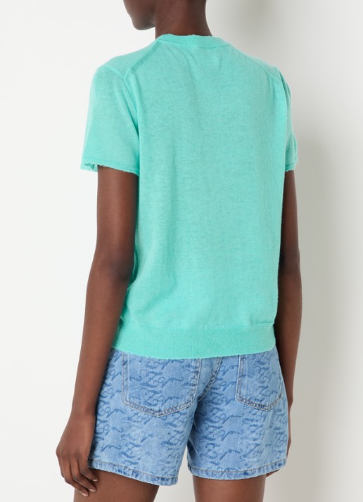 Zadig&Voltaire Idal fijngebreide trui van kasjmier met logo en strass - achterkant turquoise