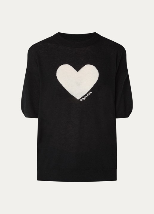 Zadig&Voltaire Idaz fijngebreide T-shirt van kasjmier met ingebreid patroon - voorkant 3 zwart