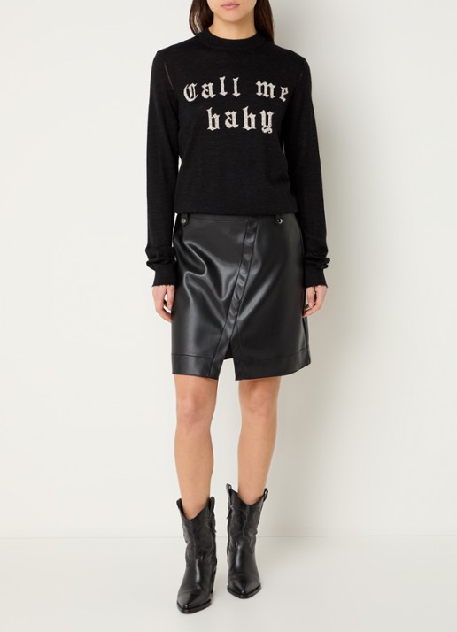 Zadig&Voltaire Ivy fijngebreide trui van merino wol met ingebreid patroon en strass - voorkant 5 antraciet