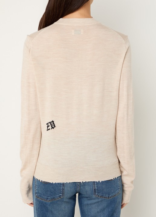 Zadig&Voltaire Ivy fijngebreide trui van merino wol met ingebreid patroon en strass - achterkant beige