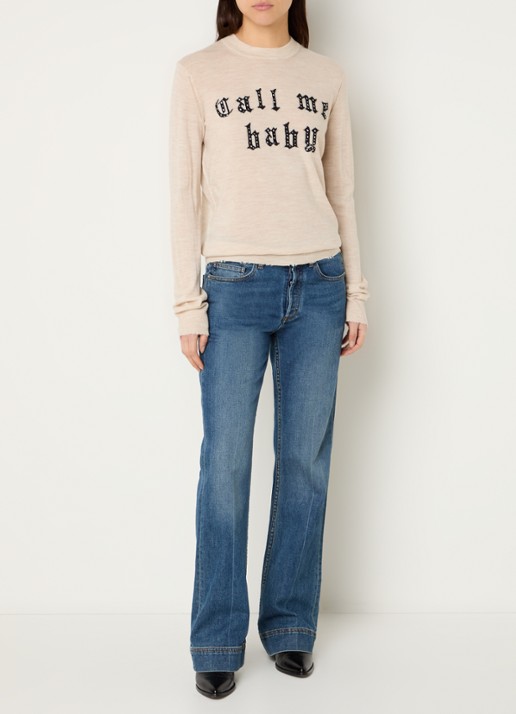 Zadig&Voltaire Ivy fijngebreide trui van merino wol met ingebreid patroon en strass - voorkant 3 beige