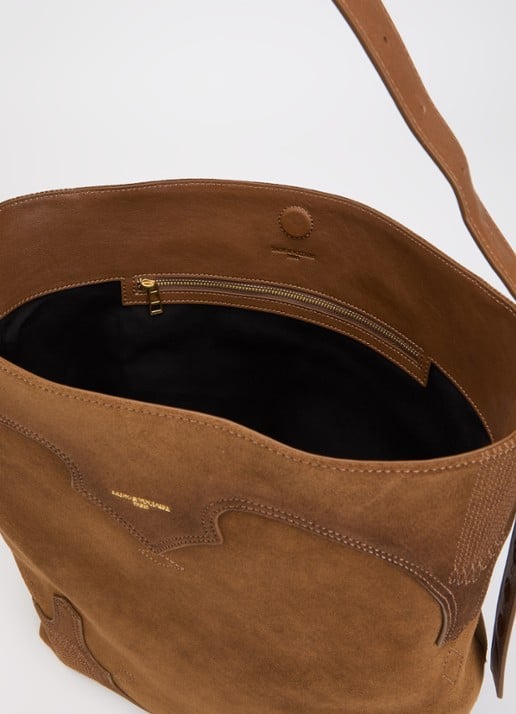 Zadig&Voltaire Jane Hobo Weste schoudertas van suède met details van leer en verstelbare schouderriem - detail cognac