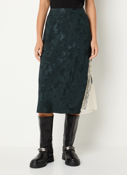 Zadig&Voltaire Jayla midi rok van zijde met print en details van kant