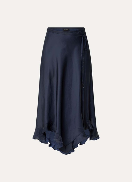 Zadig&Voltaire Jeto midi rok van satijn met asymmetrische zoom - voorkant donkerblauw