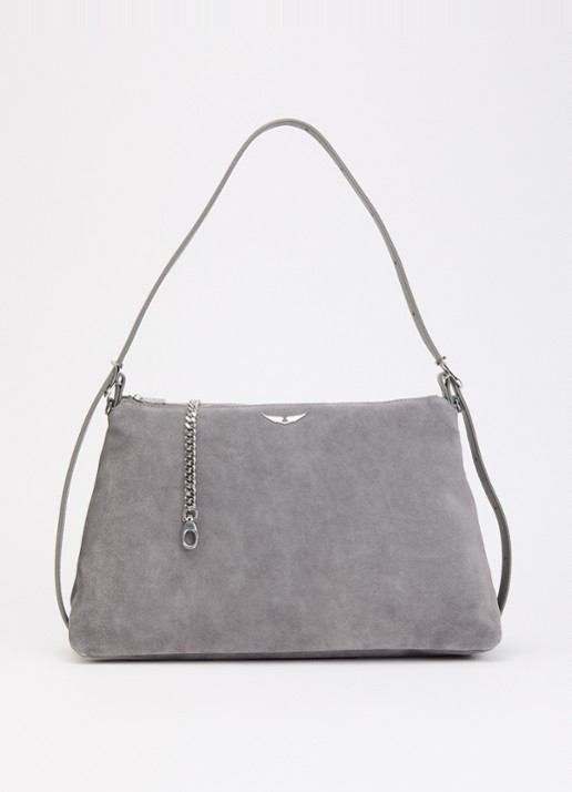 Zadig&Voltaire Jim schoudertas van suède - voorkant 5 staalblauw