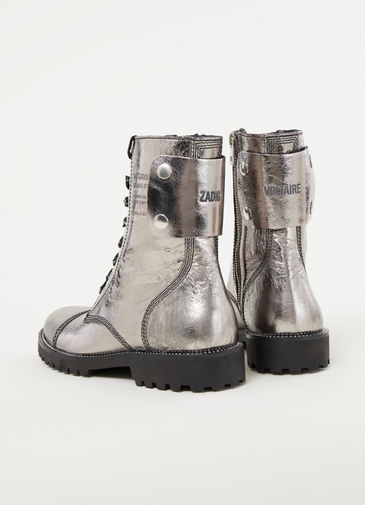Zadig&Voltaire Joe Vintage veterboot van leer met metallic finish - detail 2 zilver