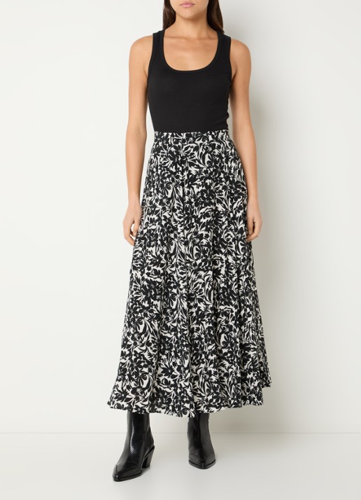 Zadig&Voltaire Joyo maxi A-lijn rok met print en steekzakken - voorkant 2 zwart