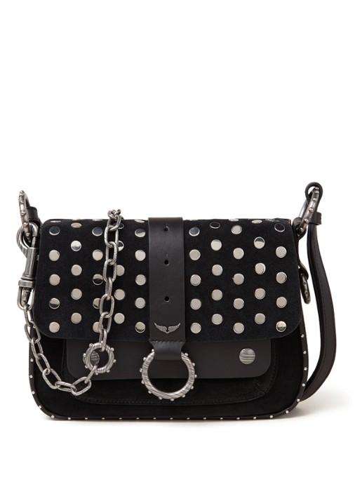 Zadig&Voltaire Kate crossbodytas van kalfssuède met studs - voorkant 2 zwart