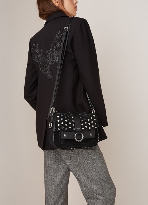 Zadig&Voltaire Kate crossbodytas van kalfssuède met studs - voorkant 3 zwart