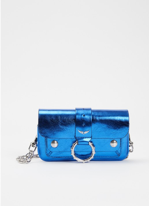 Zadig&Voltaire Kate Wallet clutch van kalfsleer met metallic finish - voorkant 4 kobaltblauw
