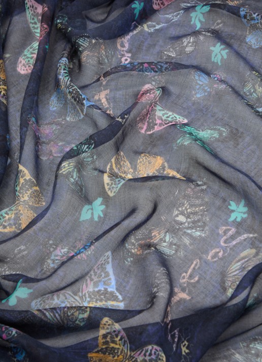 Zadig&Voltaire Kerry Butterfly sjaal met print 135 cm x 135 cm - detail 3 donkerblauw