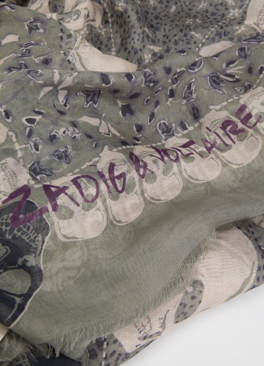 Zadig&Voltaire Kerry Garden sjaal met print 135 x 135 cm - detail 2 olijfgroen