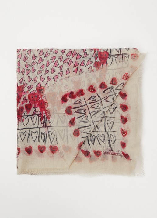 Zadig&Voltaire Kerry Hearts sjaal met print 135 x 135 cm - voorkant 3 ivoor