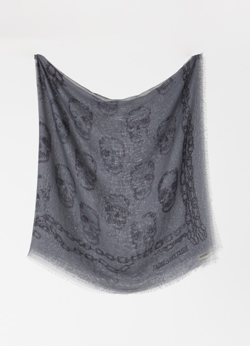 Zadig&Voltaire Kerry sjaal met print en franjes 135 x 135 cm - detail donkergrijs