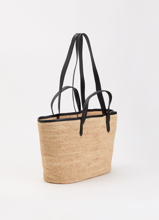 Zadig&Voltaire Le wings panier schoudertas van raffia met logo  - achterkant zwart