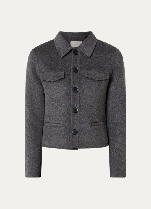 Zadig&Voltaire Liam jack in wolblend met borstzakken - voorkant 3 antraciet