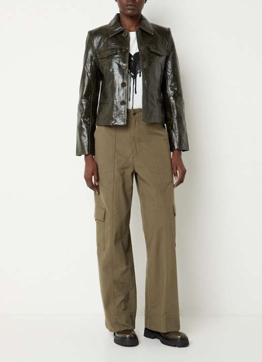 Zadig&Voltaire Liam jack van imitatieleer met borstzakken - voorkant 4 bronsgroen