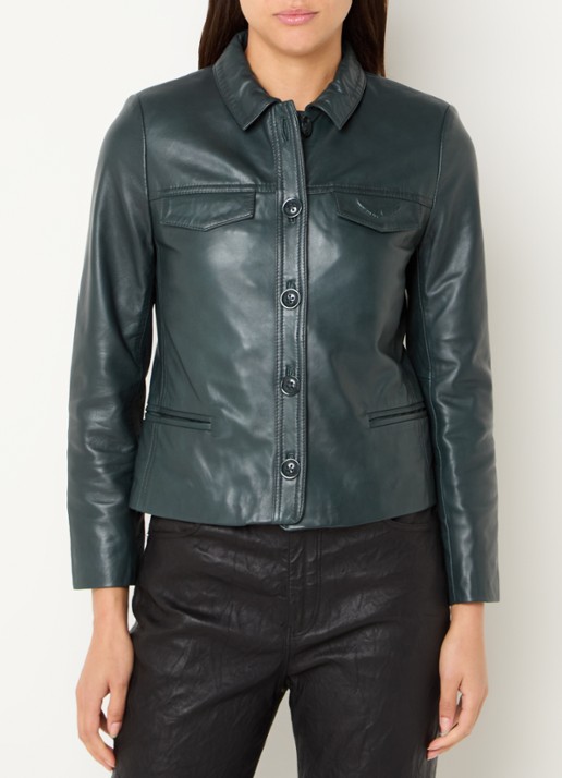 Zadig&Voltaire Liam jack van lamsleer met schoudervulling en paspelzakken - detail donkergroen