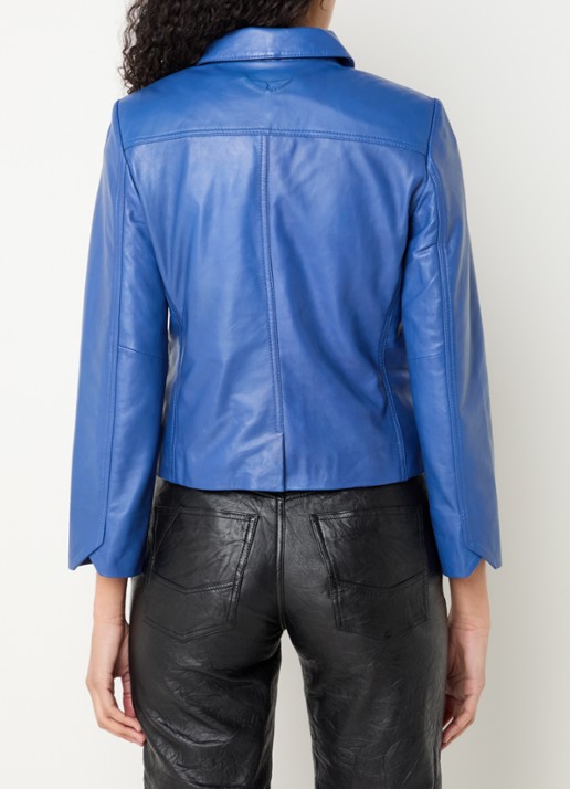 Zadig&Voltaire Liam jack van lamsleer met schoudervulling en paspelzakken - achterkant blauw