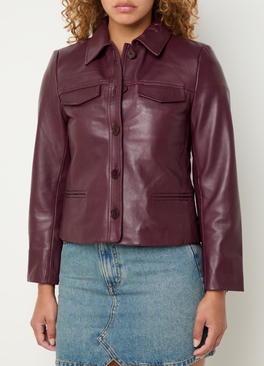 Zadig&Voltaire Liam jack van lamsleer met schoudervulling en paspelzakken - detail 4 bordeauxrood