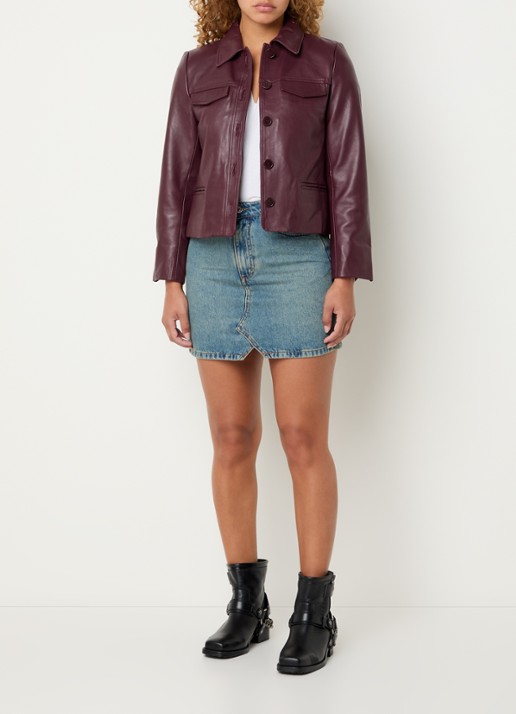 Zadig&Voltaire Liam jack van lamsleer met schoudervulling en paspelzakken - voorkant 3 bordeauxrood