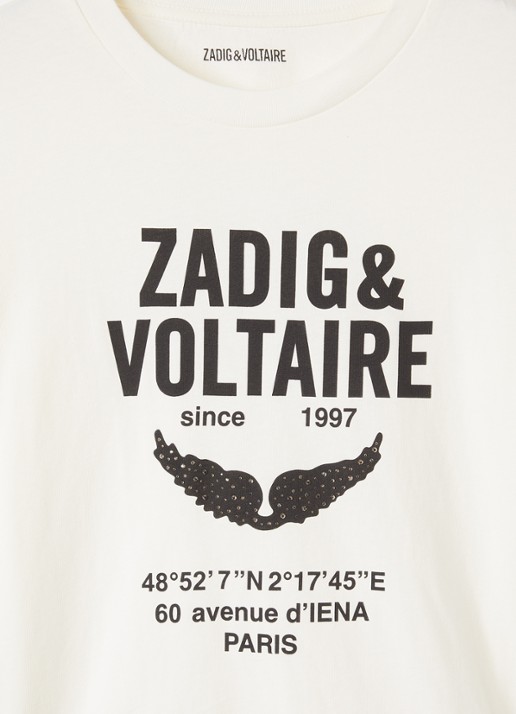 Zadig&Voltaire Longsleeve met logoprint en strass - detail gebroken wit