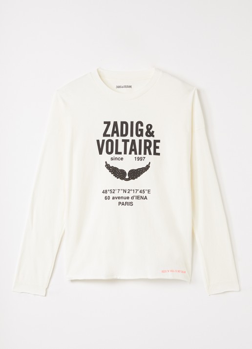 Zadig&Voltaire Longsleeve met logoprint en strass - voorkant 2 gebroken wit