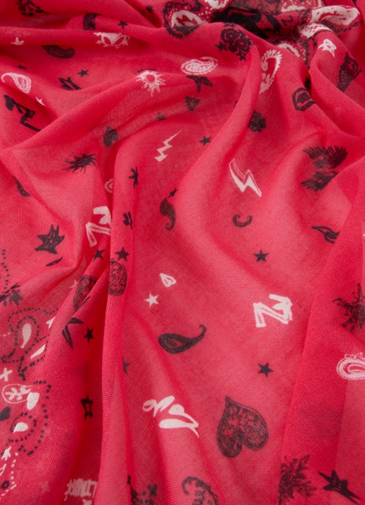 Zadig&Voltaire Maddie sjaal met paisley dessin 120 x 120 cm - detail 2 donkerroze