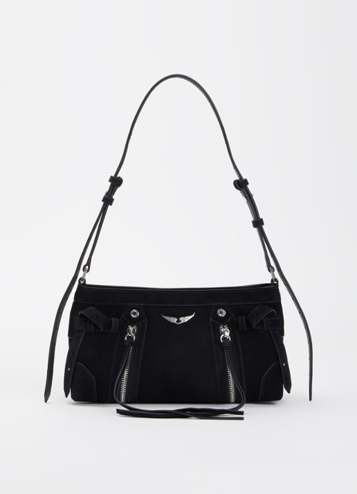 Zadig&Voltaire Madison mini schoudertas van suède - voorkant zwart