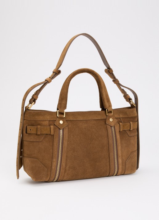 Zadig&Voltaire Madison small schoudertas van suède met verstelbare schouderriem - achterkant camel