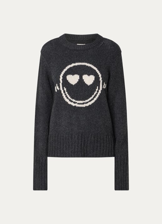 Zadig&Voltaire Malty grofgebreide trui van merino wol met ingebreid patroon - voorkant 3 antraciet