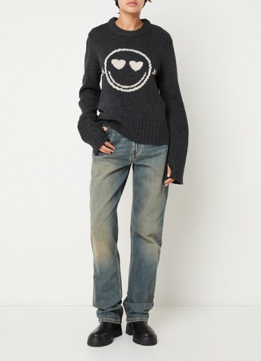 Zadig&Voltaire Malty grofgebreide trui van merino wol met ingebreid patroon - voorkant 4 antraciet