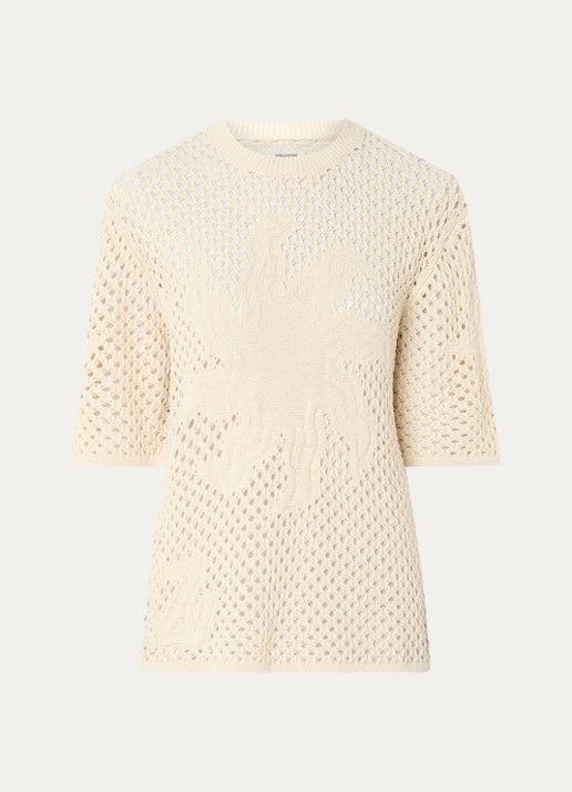 Zadig&Voltaire Malyna grofgebreide top met opengewerkt dessin - voorkant beige
