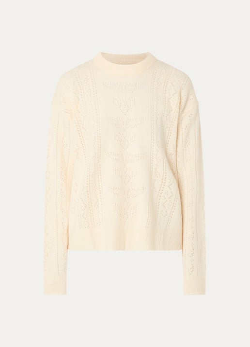 Zadig&Voltaire Markuz fijngebreide trui in wolblend met opengewerkt dessin - voorkant 2 creme