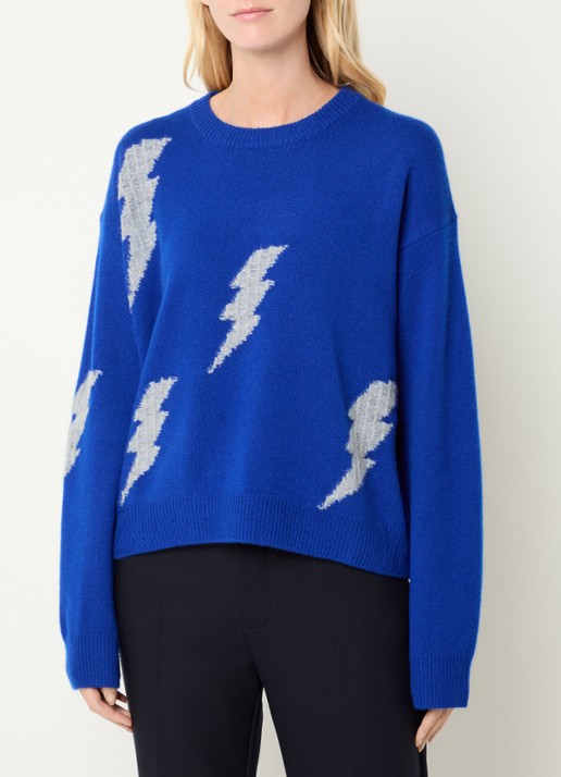 Zadig&Voltaire Markuz fijngebreide trui van kasjmier met ingebreid patroon - detail blauw