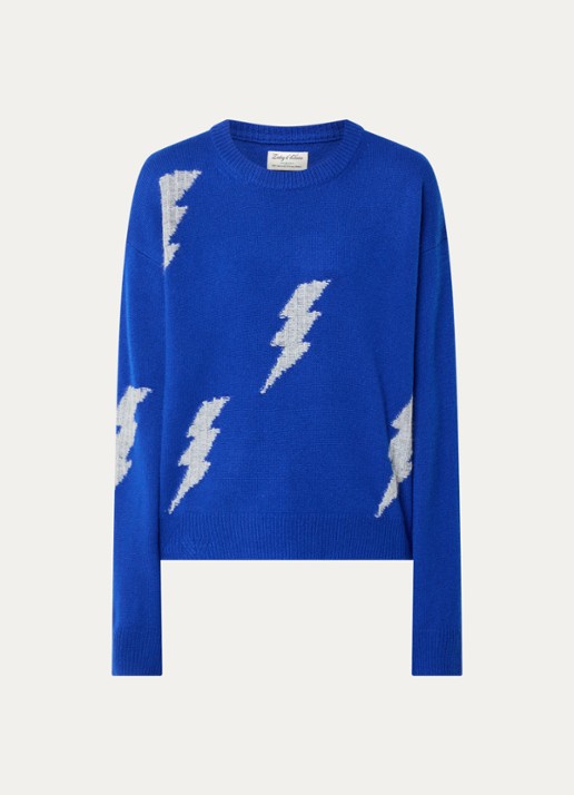Zadig&Voltaire Markuz fijngebreide trui van kasjmier met ingebreid patroon - voorkant 3 blauw