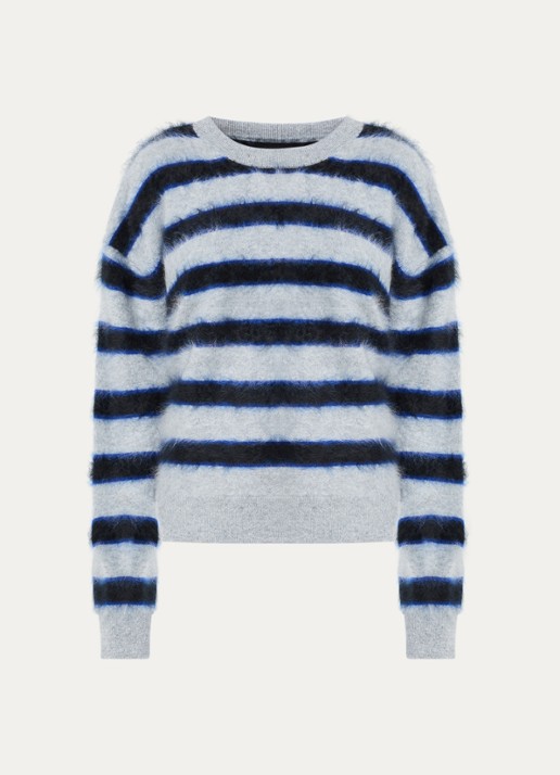 Zadig&Voltaire Markuz grofgebreide trui van kasjmier met streepprint - voorkant 2 grijs