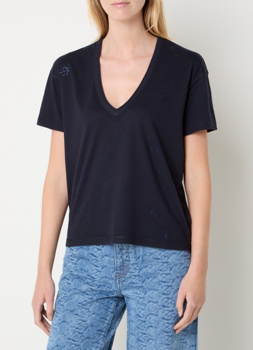 Zadig&Voltaire Marta T-shirt in linnenblend met details van strass