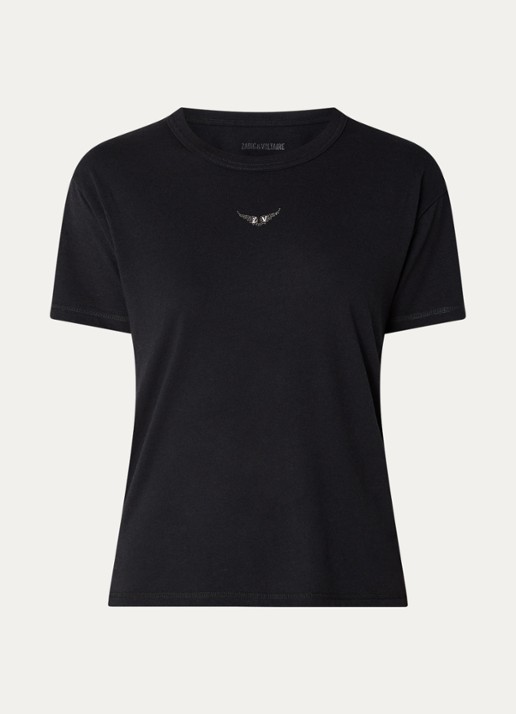 Zadig&Voltaire Marta T-shirt in linnenblend met logo - voorkant 2 zwart