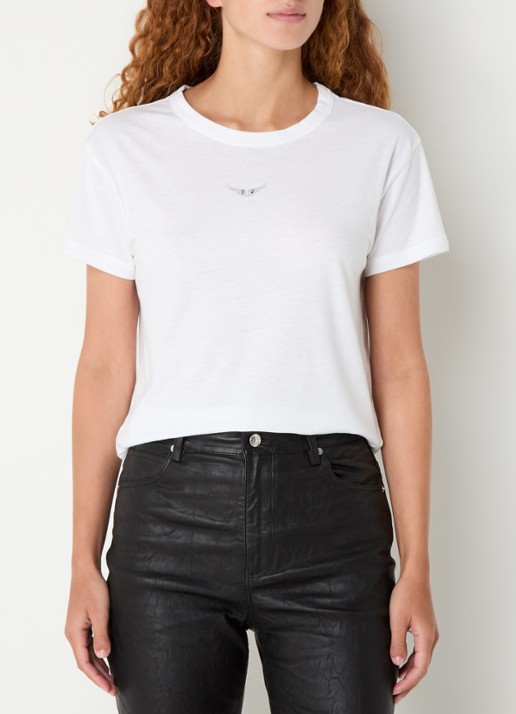 Zadig&Voltaire Marta T-shirt in linnenblend met logo - detail 3 wit
