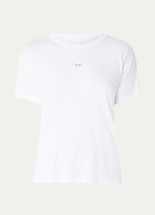 Zadig&Voltaire Marta T-shirt in linnenblend met logo - voorkant wit