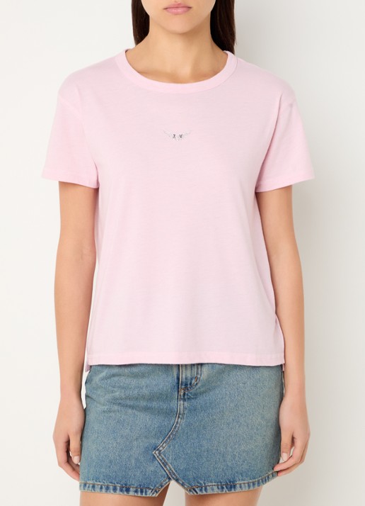 Zadig&Voltaire Marta T-shirt in linnenblend met logo - detail 4 roze