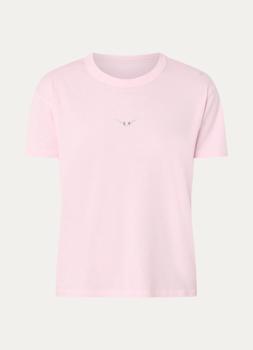 Zadig&Voltaire Marta T-shirt in linnenblend met logo - voorkant roze