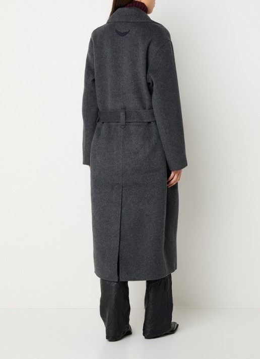 Zadig&Voltaire Meli mantel in wolblend met strikceintuur - achterkant antraciet