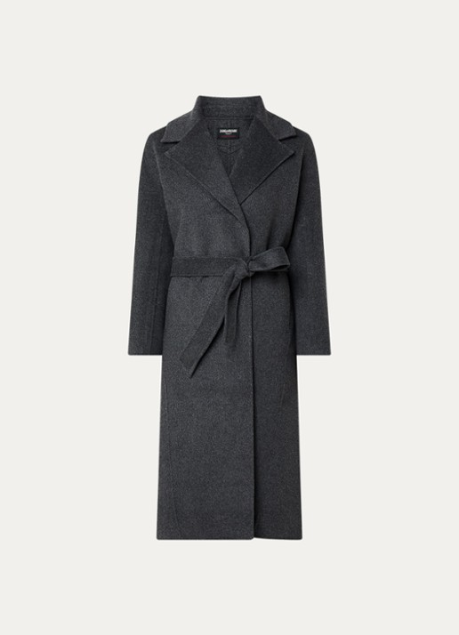 Zadig&Voltaire Meli mantel in wolblend met strikceintuur - voorkant 3 antraciet