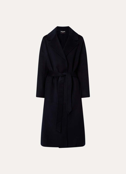 Zadig&Voltaire Meli mantel in wolblend met strikceintuur - voorkant 2 donkerblauw